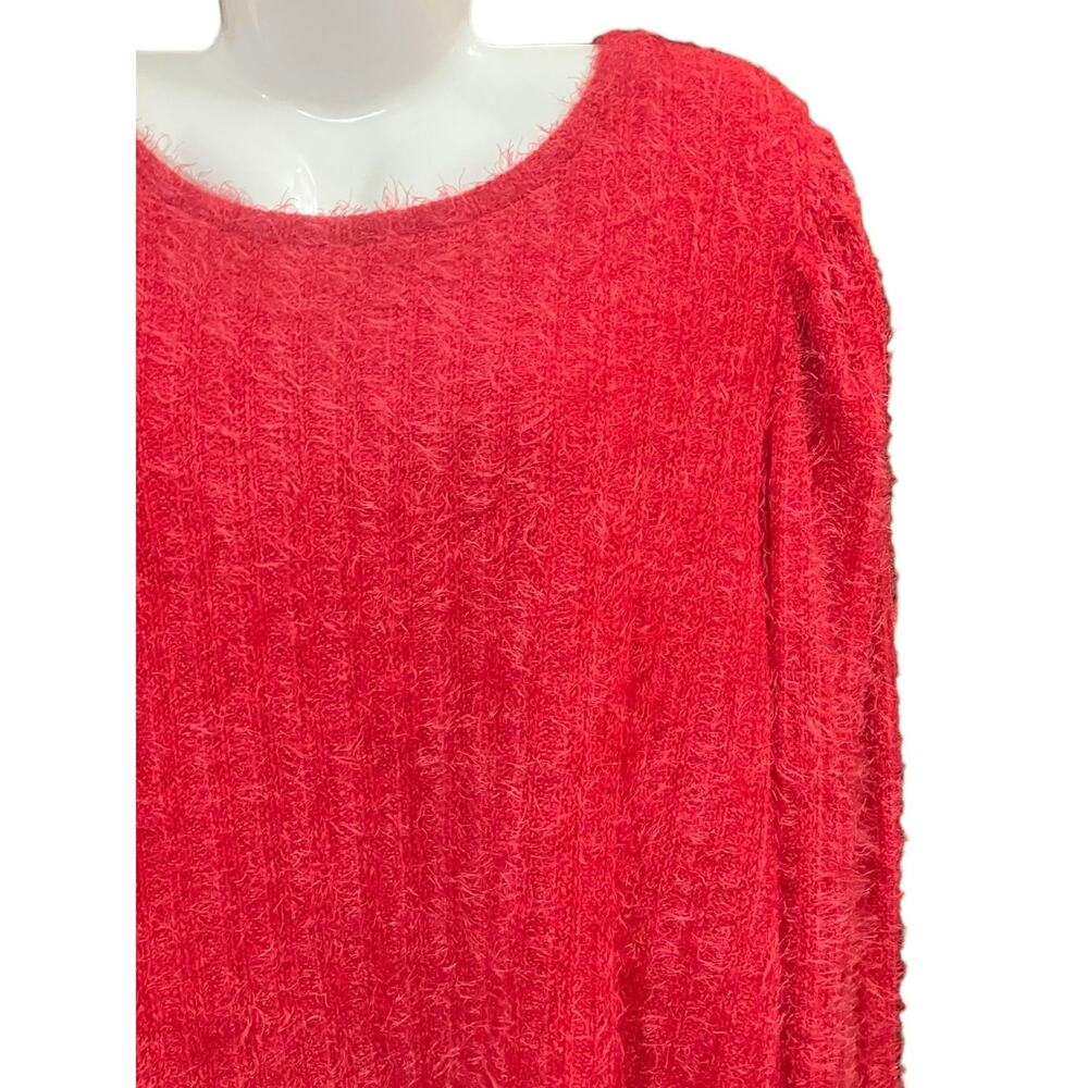 LoveTrend New York Women's Red Feathered Yarn Puff Sleeve Crop Sweater | Size 3X - Picture 4 of 8